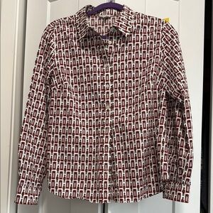 Talbots British Royal Phone Booth Patterned Shirt - Red and White sz m